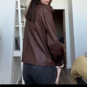 WHO WHAT WEAR | chocolate faux leather blouse